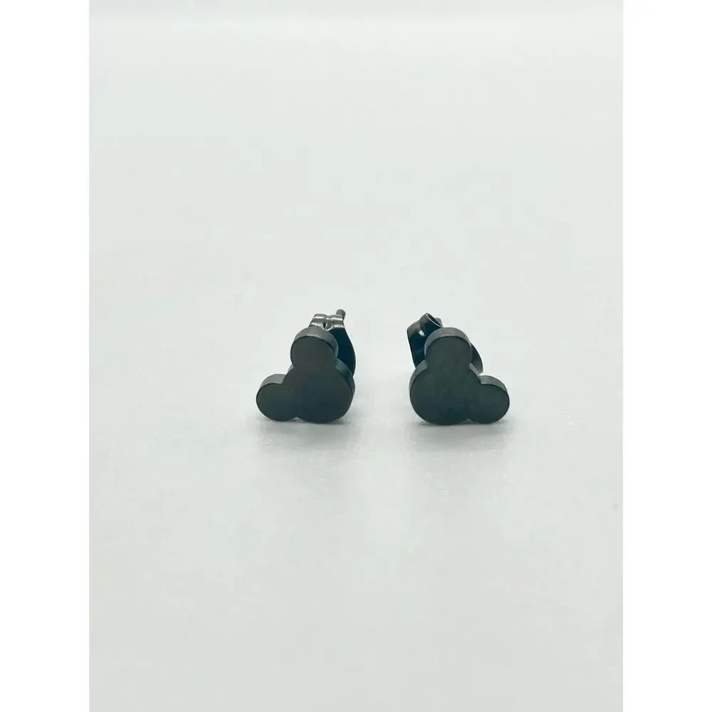 Black Stainless Steel Mickey Mouse Silhouette Stud Earrings